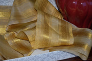 Handwoven Mulberry Silk Trim with Gold Brocade Thread. ( Temple Dancer Beige Diamonds Double Border )