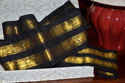 Handwoven Mulberry Silk Trim with Gold Brocade Thread. ( Temple Dancer Black Peacock Double Border )