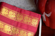 Handwoven Mulberry Silk Trim with Gold Brocade Thread. ( Temple Dancer Burgundy Peacock )