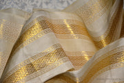 Handwoven Mulberry Silk Trim with Gold Brocade Thread. ( Temple Dancer Cream Diamonds Double Border )