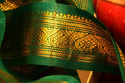 Handwoven Mulberry Silk Trim with Gold Brocade Thread. ( Temple Dancer Emerald Spade )