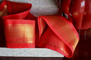 Handwoven Mulberry Silk Trim with Gold Brocade Thread. ( Temple Dancer Scarlet Floral Diamonds )