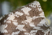 Silk Boucle Tweed Fabric by the Yard. Designer Collection - Houndstooth - Taupe and Cream - 45'' / 114cm W