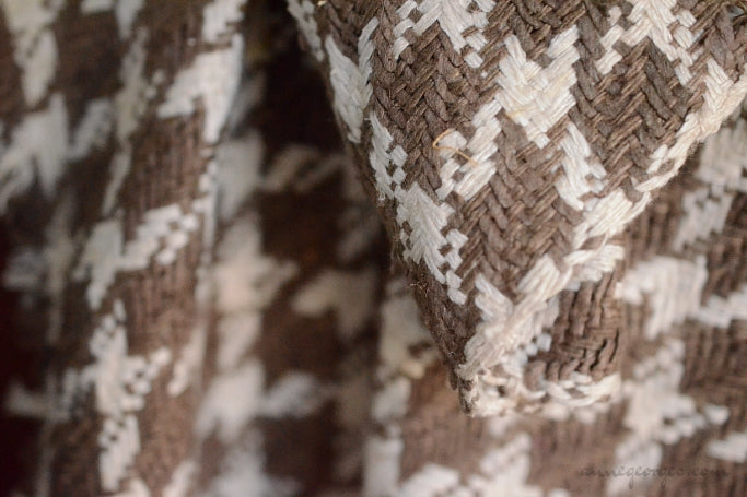 Silk Boucle Tweed Fabric by the Yard. Designer Collection - Houndstooth -  Taupe and Cream - 45'' / 114cm W