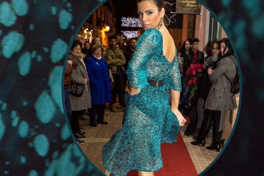 Hand Painted Silk Organza Fabric ENCHANTED GROTTO Azure