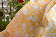 Block Printed Organic Cotton Fabric - SWEET SUMMER ( Zinnia All Over, Sunshine )